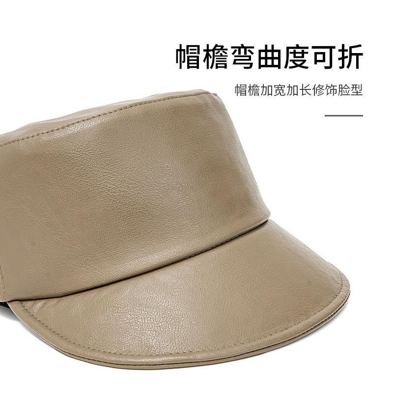 Internet celebrity pu leather cap children autumn and winter big head circumference show face small warm flat top hat equestrian hat knight hat men