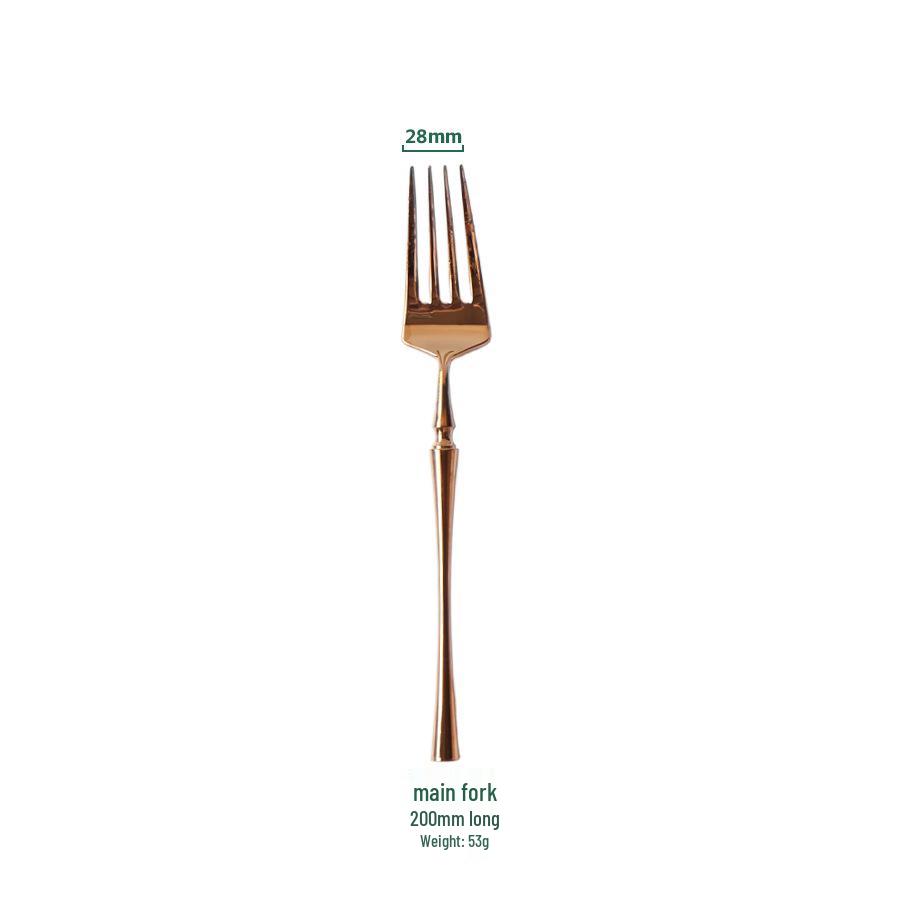 European Rose Gold 304 Stainless Steel Western Cutlery Set: Long Handle Mixing Spoon & Fruit Fork.