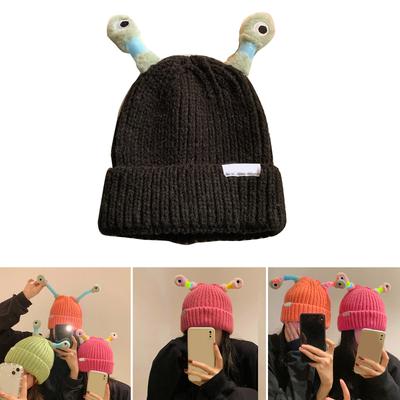 Novinka Pletená čepice Beanie pro ženy se svítícími anténkami Vtipná lebková čepice Kreslená žába Pulovrová čepice Párty čepice
