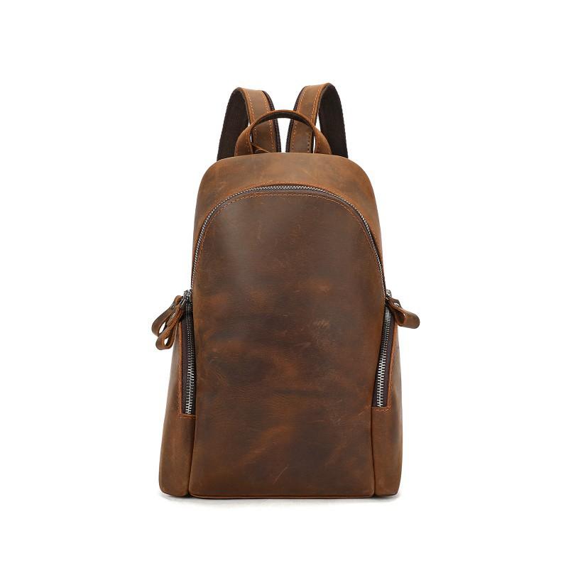 Men s Crazy Horse Leather Retro Chest Bag Multi Functional Dual Purpose Casual Portable Small Backpack 21x11x32cm