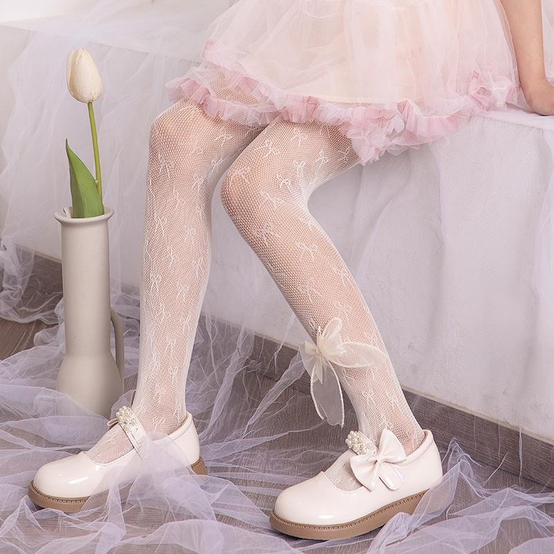 Girls Fishnet Socks Scissors Bow Decoration Sweet Cute Slim Fit Exquisite Sheer Mesh Socks Elastic Breathable All-Match Fashion