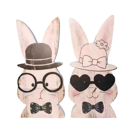 2 st påskhare dekoration bondgårdsstil rustik par kanin bordskylt hem kontor vår påskhelg fest bords mittpunkt prydnad