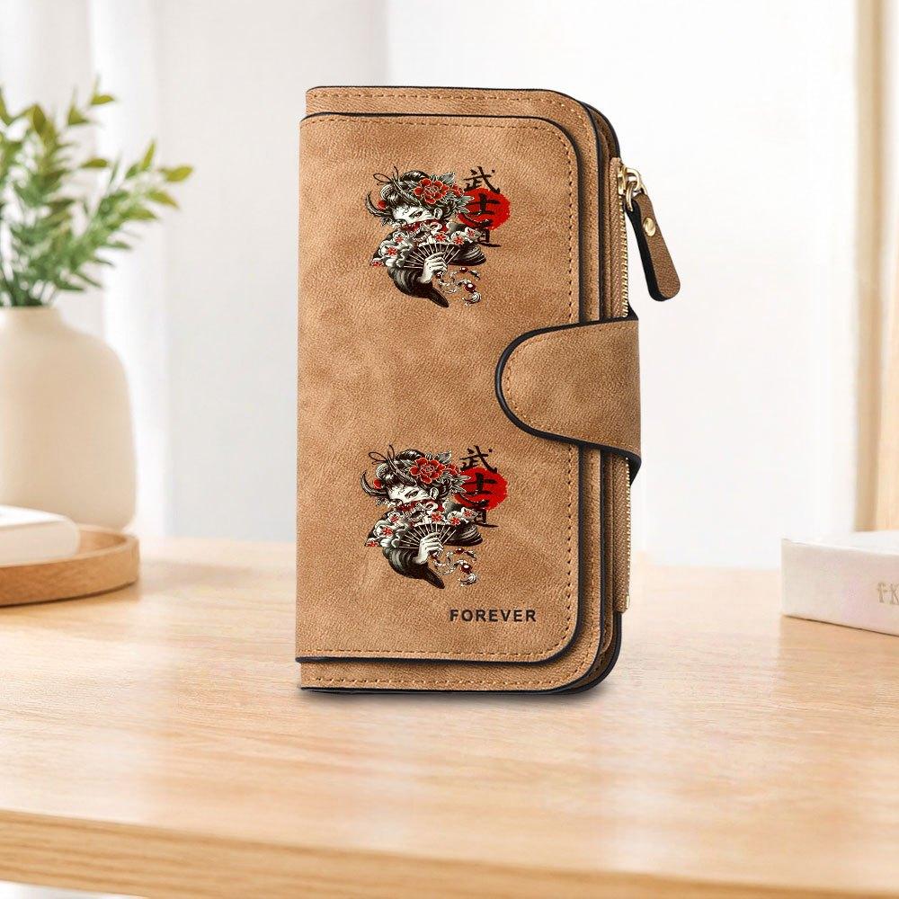 Prajna Geisha Tattoo Long Zipper Wallet, Large Capacity Card Holder, Unisex Clutch Bag, Fashionable Zipper Coin Purse, Suitable for Daily Use, A