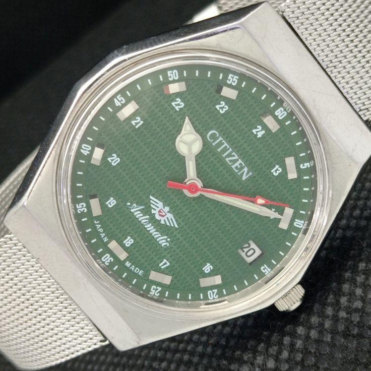 

USED VINTAGE CITIZEN AUTOMATIC 8200 JAPAN MENS DATE GREEN WATCH 606-a314405-2 SKU606-a314405