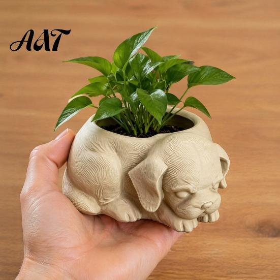 Wide Space Indoor Planter Cute Puppy Planter, 3D Printed Decorative Plant Pot, Unique Pot Dog Shaped for Succulents Home Office Decor Small Holder