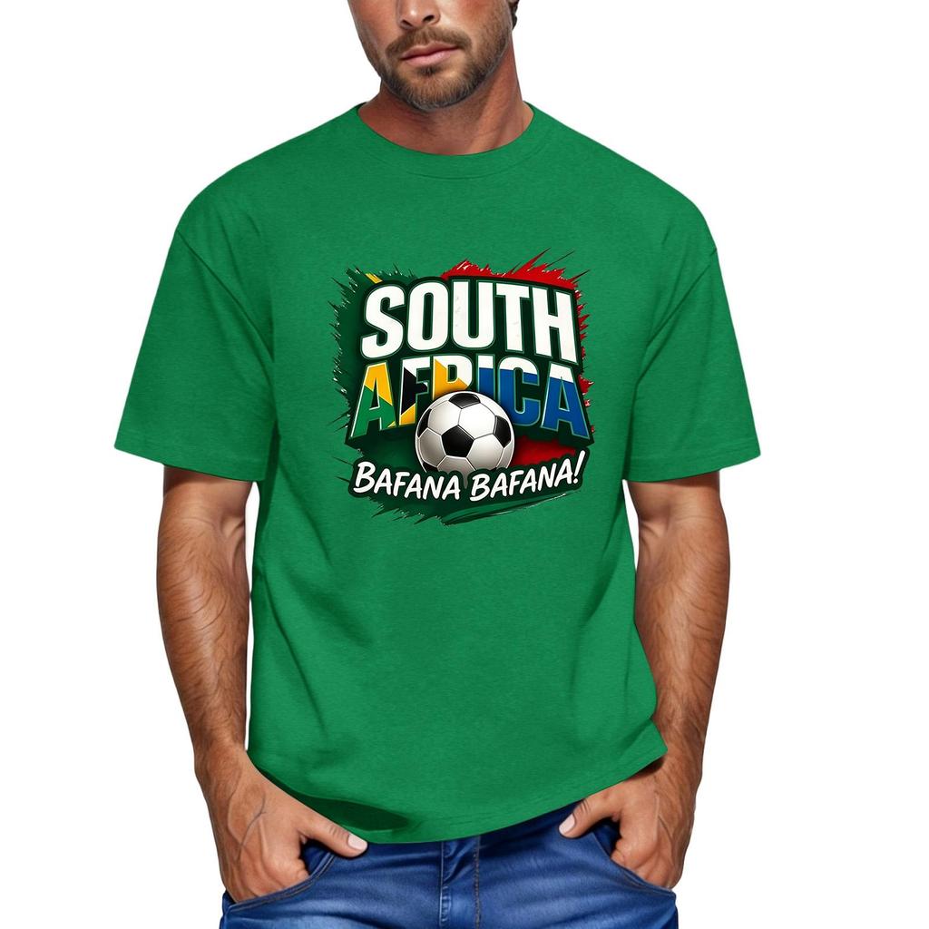 Men's Short Sleeve Crew Neck T-Shirt Featuring South Africa Soccer Graphic Print Bafana Bafana Football Fan Apparel