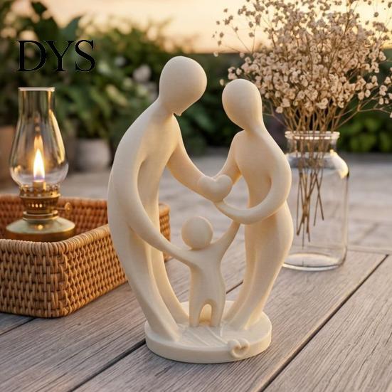 Modern Art Pieces for TV Cabinet 3D Printed Family of Three Figurine, Abstract Parent Child Bond Minimalist Home Ornaments Shelf Sculpture,
