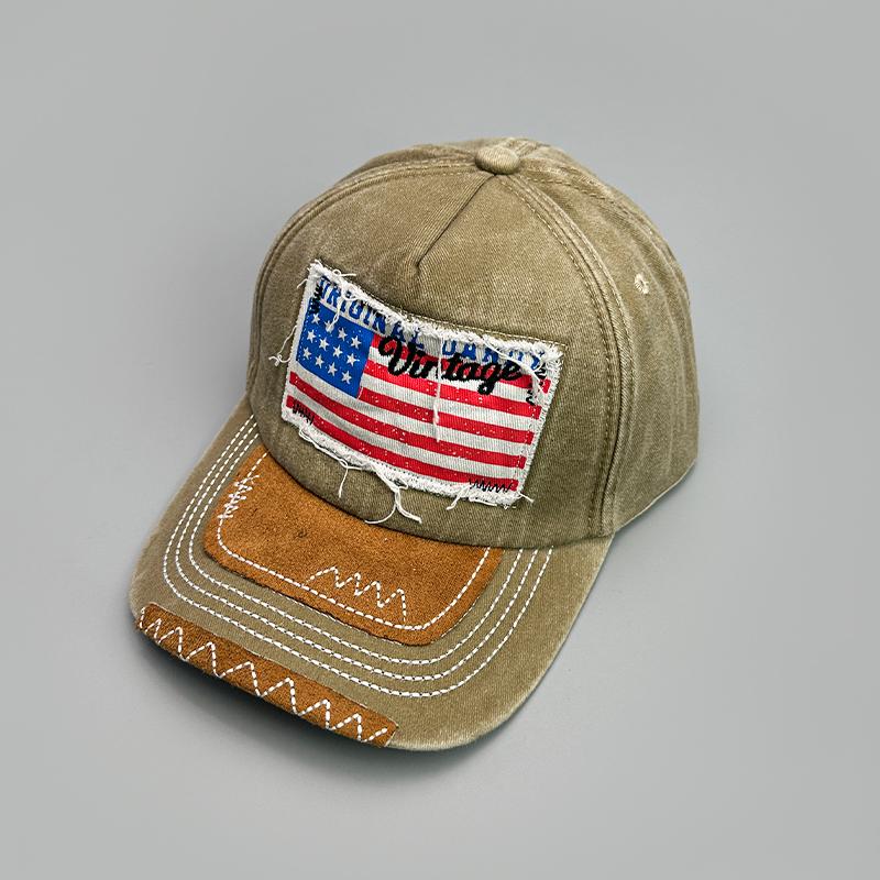 Amerikanische Flagge Stickerei Baseballkappen Gebrochen Neu Unisex Retro Atmungsaktiv Sonnenschutz Persönlich Vielseitig Mode Schirmmützen