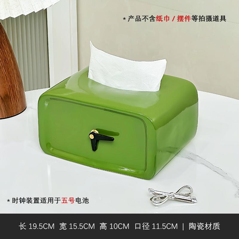 Creative Clock Tissue Box Home Living Room Coffee Table Ceramic Paper Box Desktop Napkins Storage Decorative Ornaments Furniture