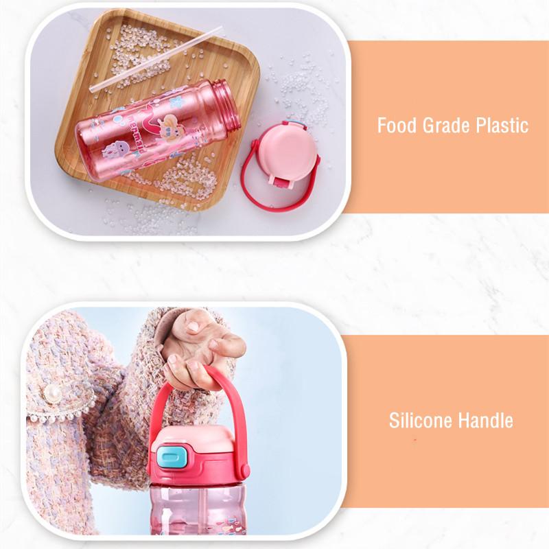 550ml Kids Healthy Plastic Water Bottle With Straw BPA Free Leak-Proof Durable Unbreakable Cartoon Drinking Bottle With Handle