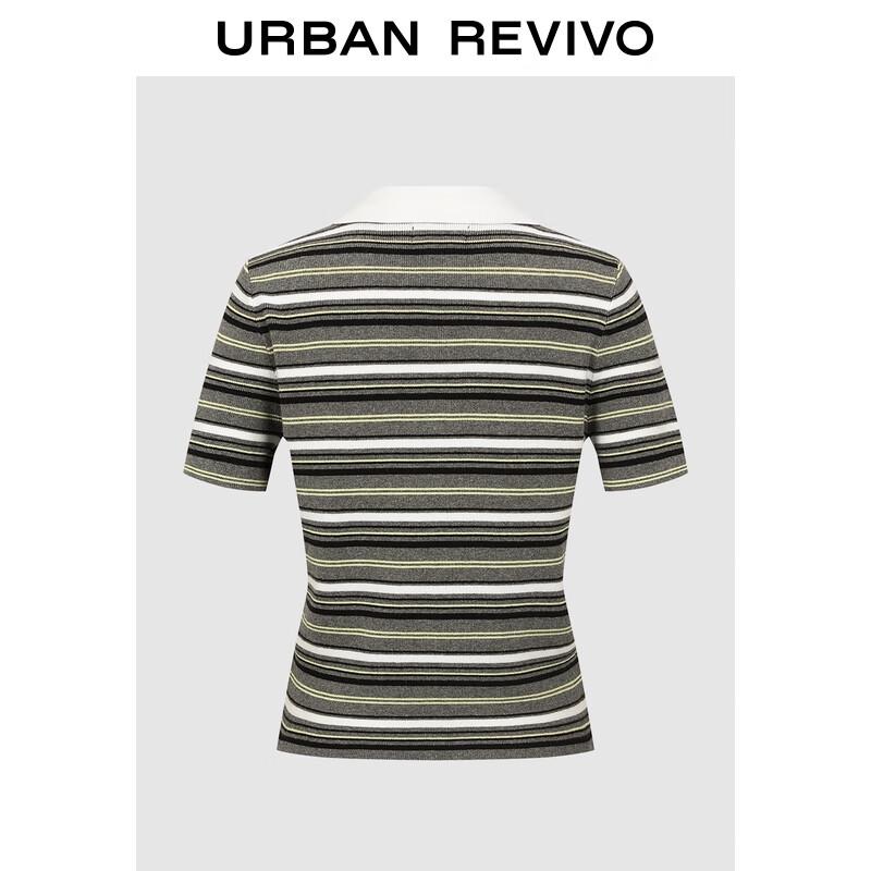 UR Women's Casual Short-Sleeve Color Block Striped Knit Polo Shirt