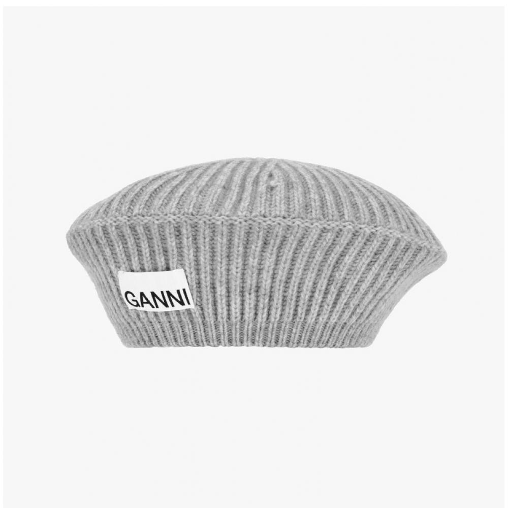 Ganni A4430 921 Logo Patch Structured Beret