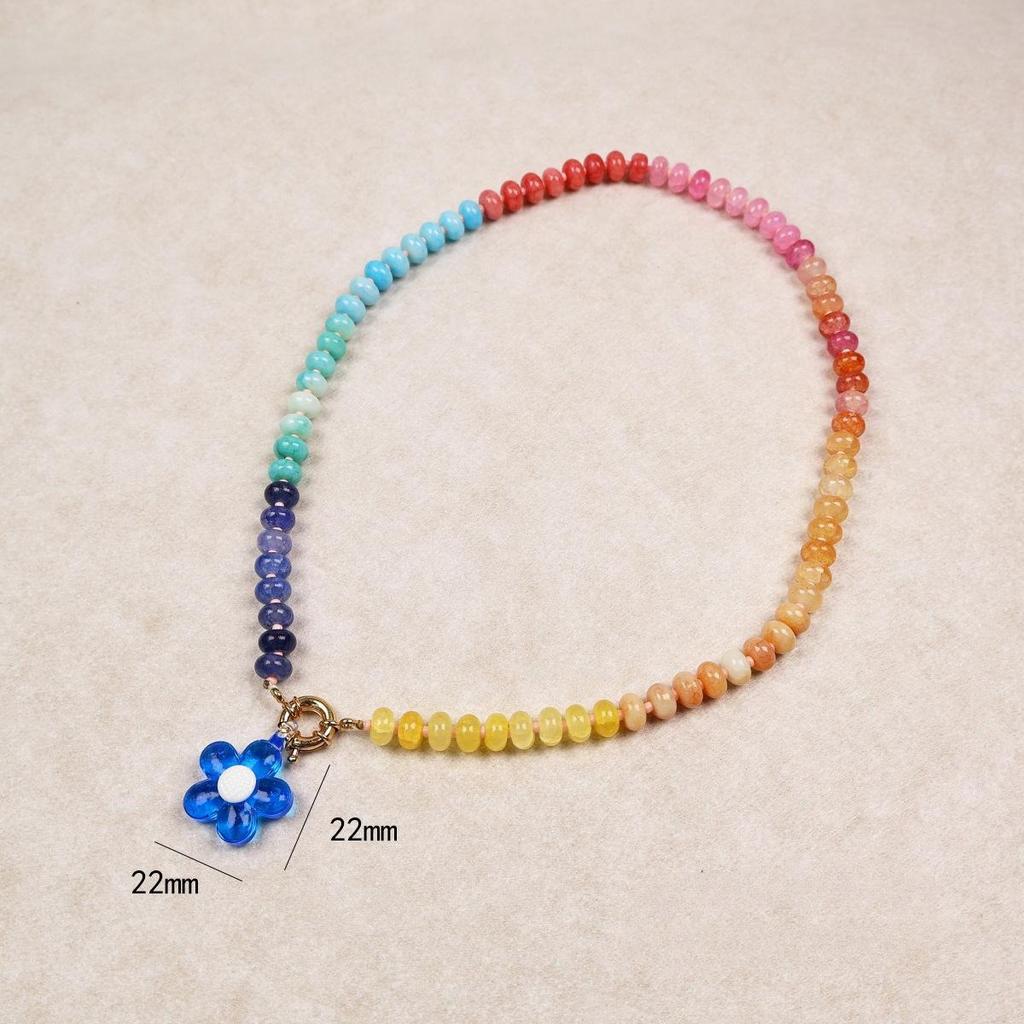 Handmade Flower Pendant Colored Beaded Neck Chain Ladies Beach Dopamine Necklace