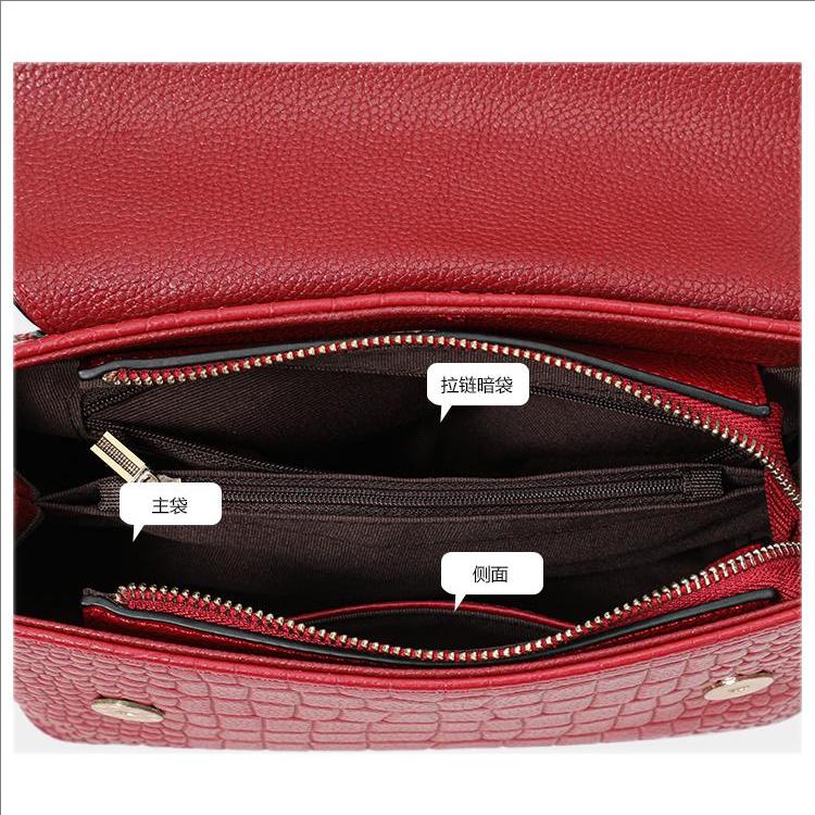 Women's Genuine Top Grain Leather Crossbody Bag Red Crocodile Pattern Shoulder Bag with Adjustable Strap and Flap Closure