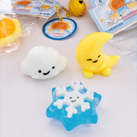 Cartoon Weather Squeeze Toy with Bell Ball Chain Stress Relief Slow Rising Star Moon Snowflake Cloud Sensory Fidget Toy Decompression Gadget
