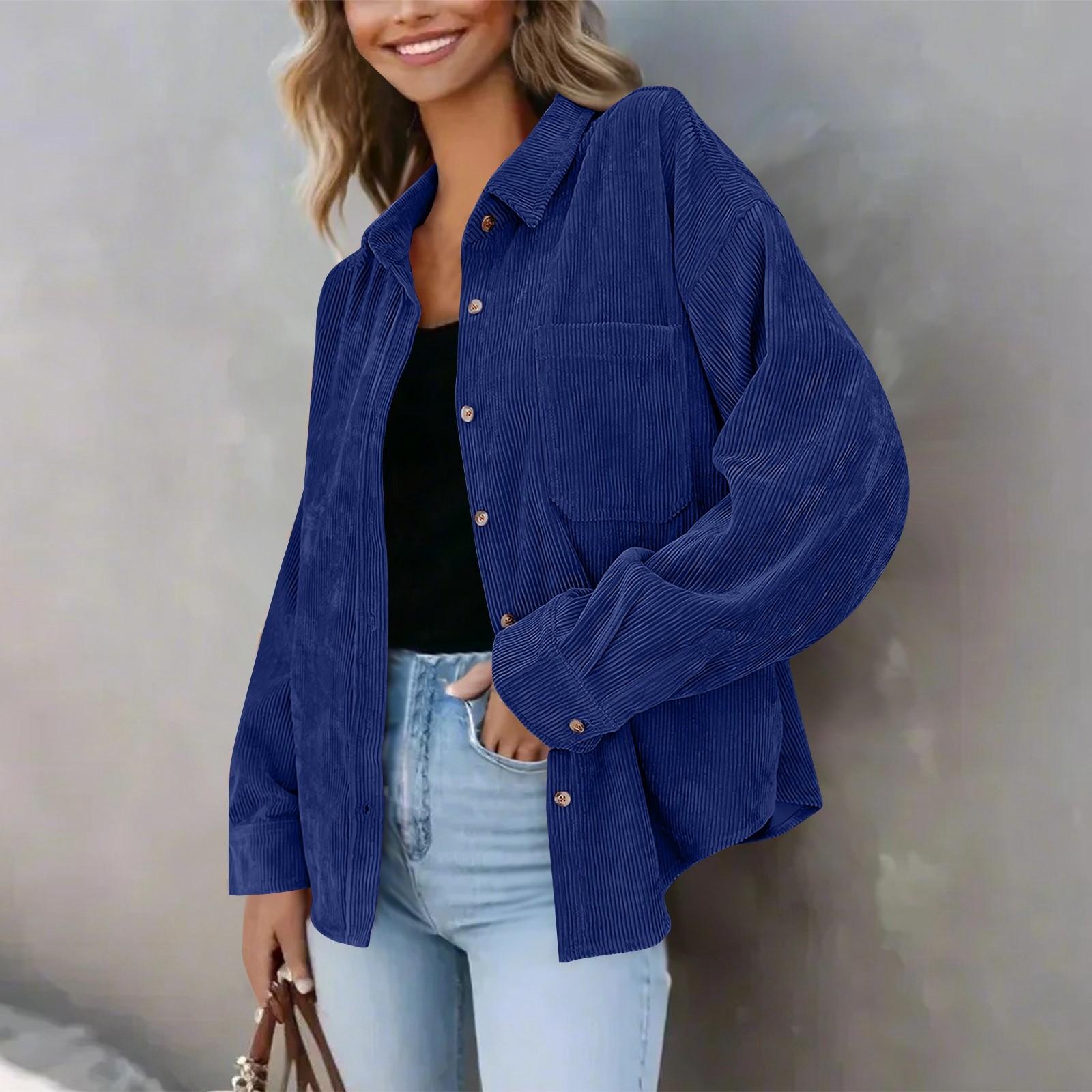 

Женская повседневная однотонная свободная куртка с лацканами на пуговицах больших размеров S