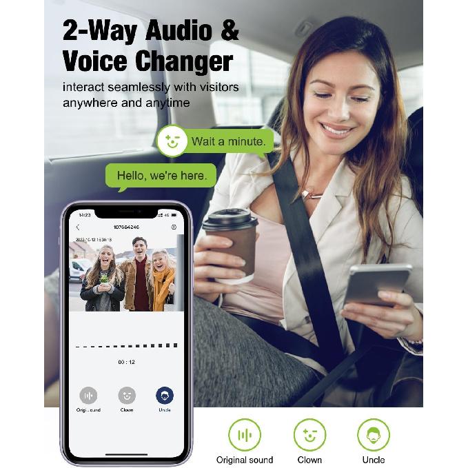 

Беспроводной видеодомофон MUBVIEW с мелодией, 1080p, двусторонняя связь, ночное видение, обнаружение человека, хранение на карте/в облаке - без подписки белый