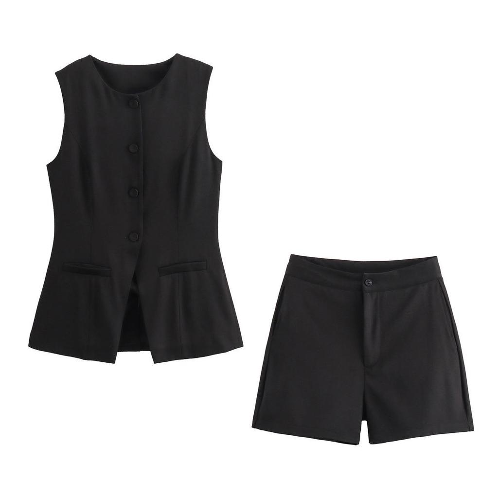 2025 Women's Summer Commuter Sleeveless Vest and High-Waisted Shorts Set
