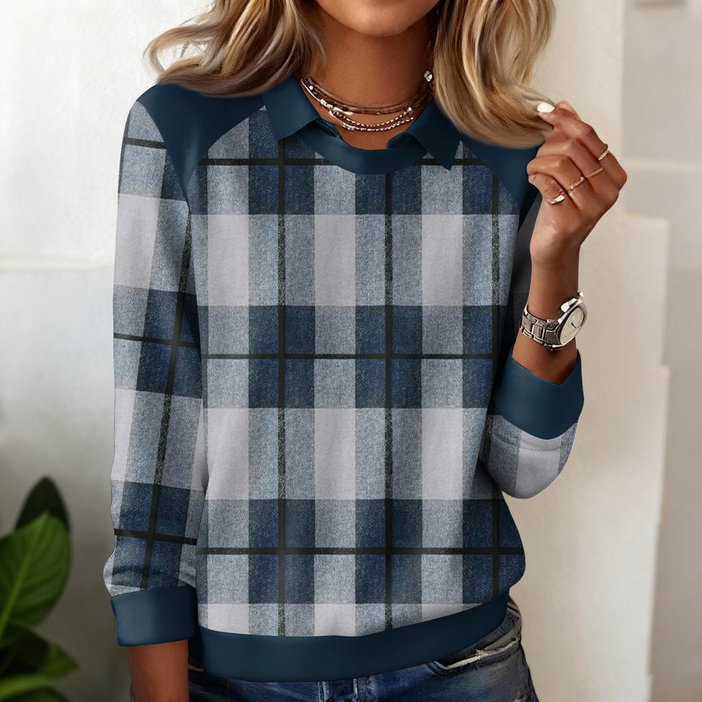 Dámská kostkovaná ležérní mikina s dlouhým rukávem