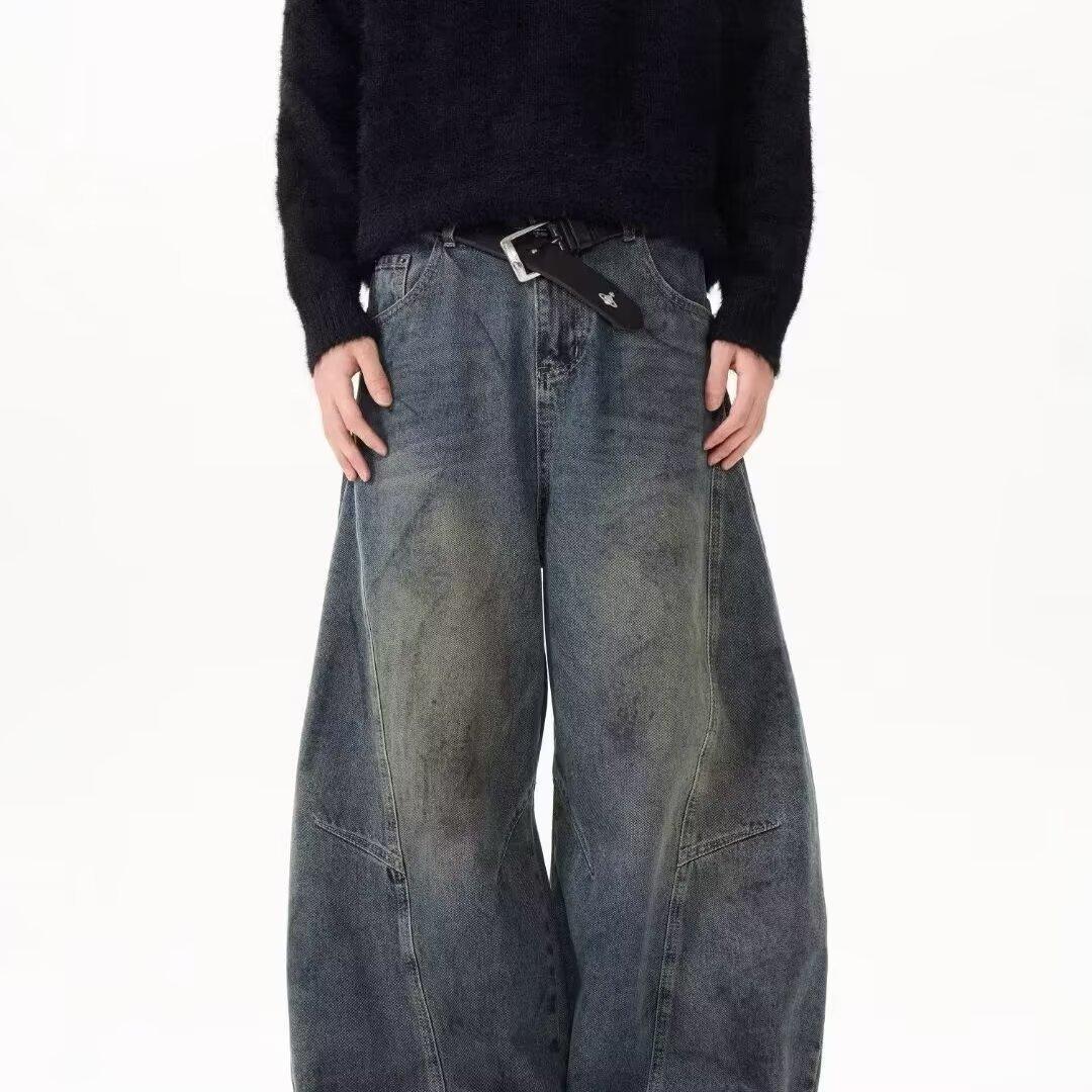Джинсы JYL мужские широкие американские деконструированные стираные bootcut свободные прямые джинсовые 2XL бездна