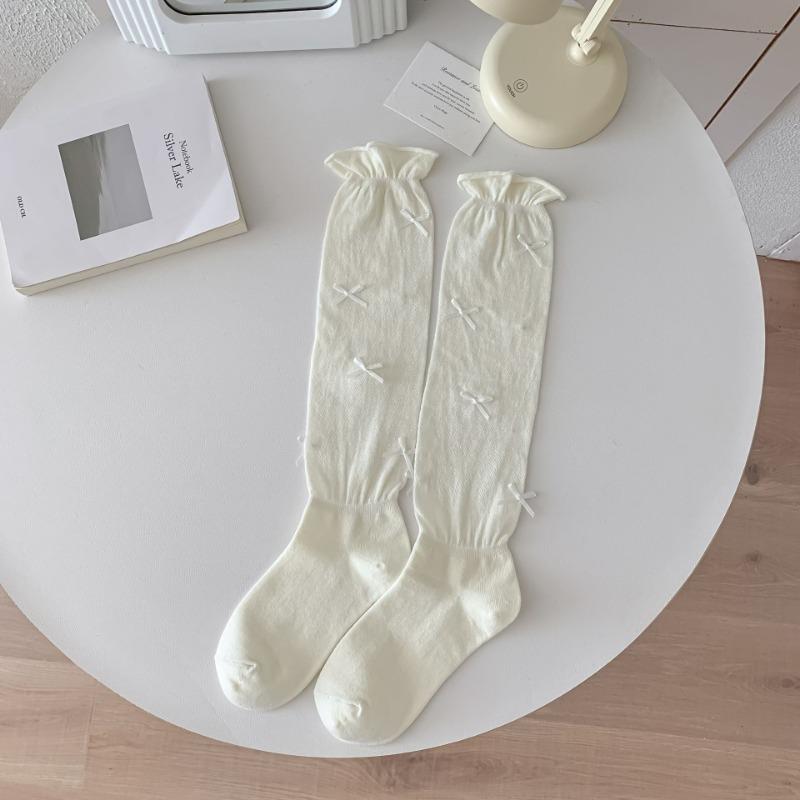 

Ladies Summer Sweet Cotton Breathable Ultra Thin Bow Calf Pile Socks 1 pair бежевий