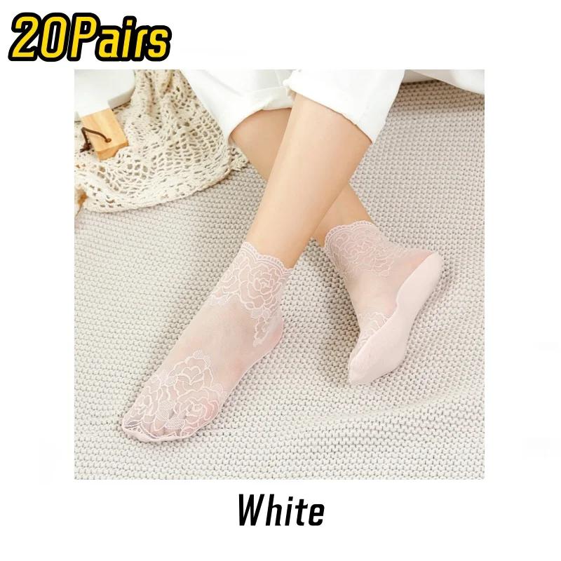 20 Paare Lolita Spitze Unsichtbare Damen Socken Sommer Dünne Sektion Hohl Mesh Spitze Blume Baumwollsohle Bequeme Atmungsaktive Socke