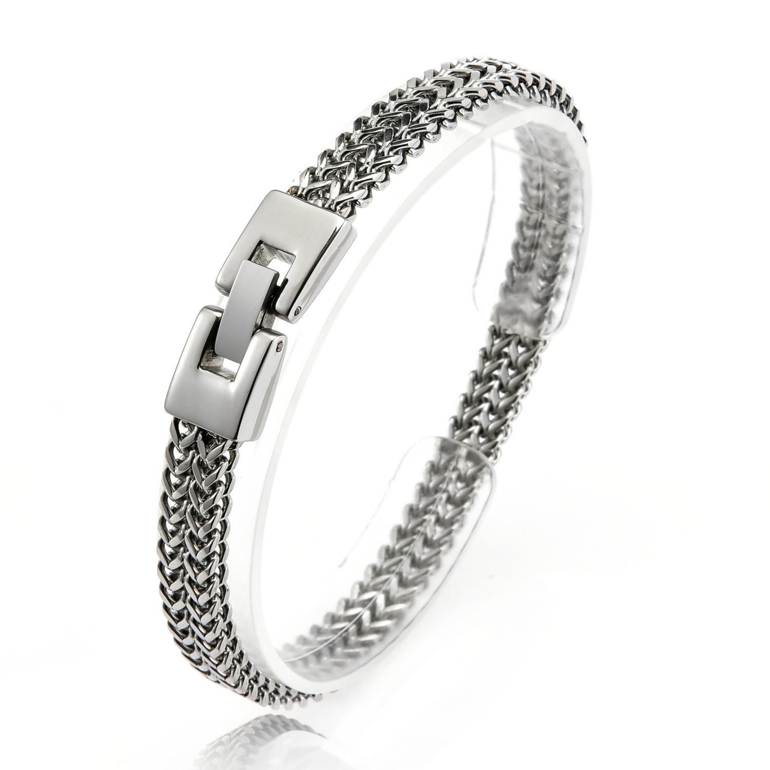 

Stylish And Simple Men S Double-Row Stainless Steel Bracelet, Trendy Men S Hip-Hop Keel Snake Chain Bracelet Accessories 8MM*19.5CM