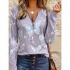 Women's Elegant Butterfly Print Round Neck Long Sleeve Top - Vibrant Digital Art Design