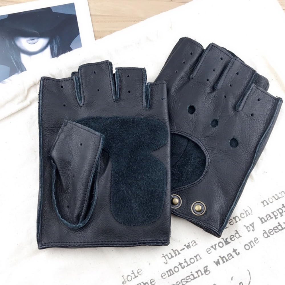 Xiraivke Driving Gloves Half Finger Fingerless Leather Yellow Motorcycle Lock Driving Sports Outdoor Tactical Men Gentlemen Gifts