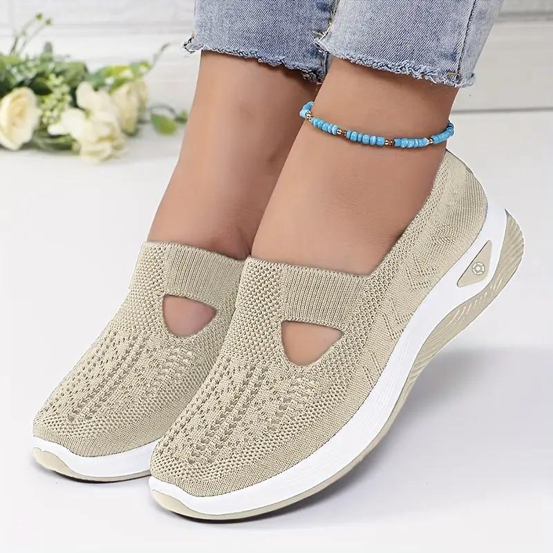 Women'S Shoes 2025 New Style, Breathable Knitted Shoes for Women, Trendy Lace-Up Sports Shoes for Cross-Border Trade