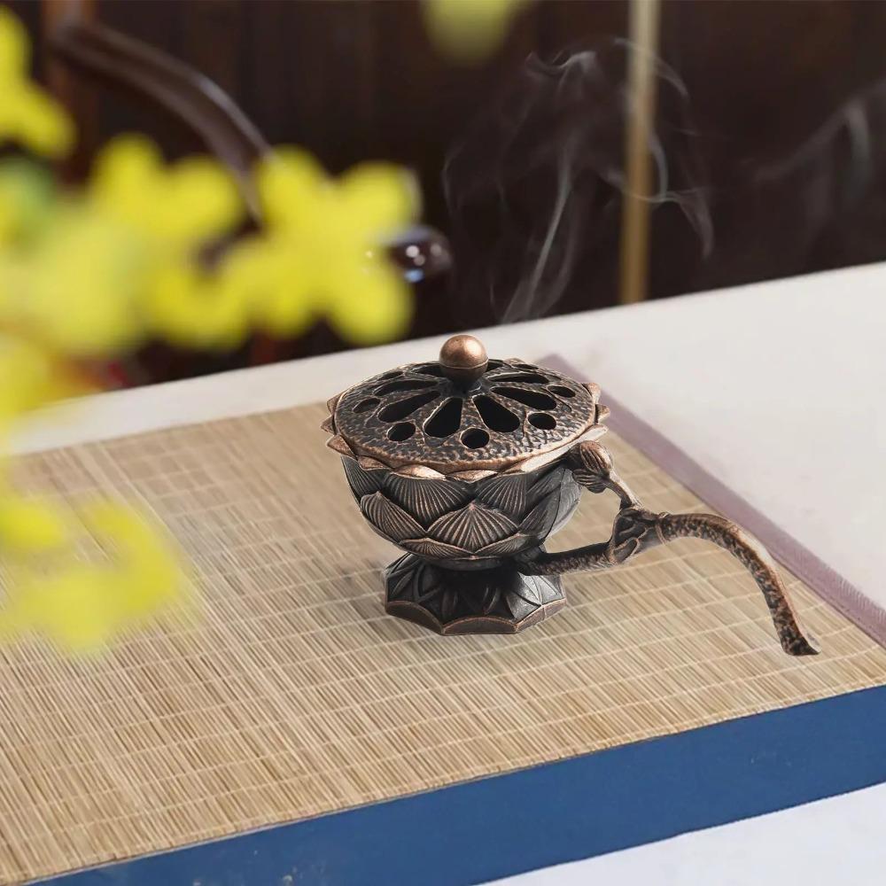 Metal Lotus Incense Burner Hollow Out Aromatherapy Stove Incense Holder  Home Interior Decoration