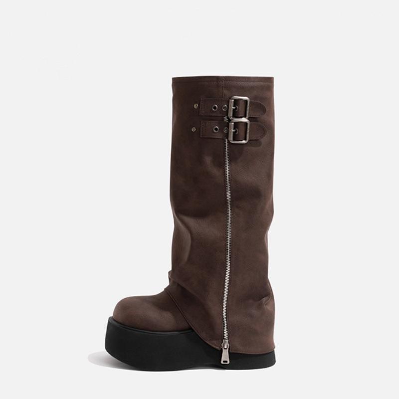 Hong Kong Sweet Cool High Trouser Boots Women's 2025 Autumn New Models But Knee Small Thick-soled Heightening Boots British