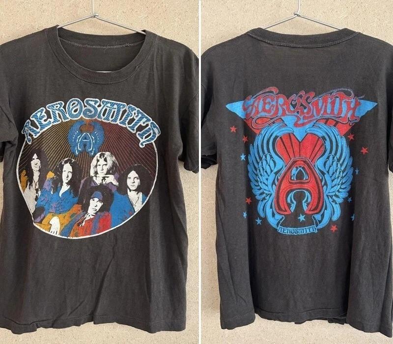 Aerosmith band 90s 2 side Retro style Black T shirt Unisex tee vtg Unisex T-Shirt Graphic Tee