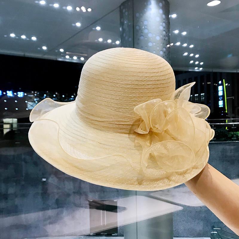 Ladies Sun Hat Summer Elegant Fashion Top Hat Organza Flower Pot Hat Sun Hat