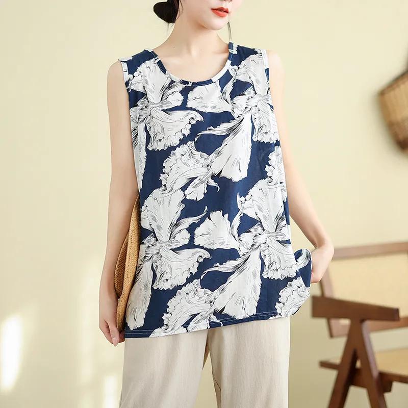Mode Bedrucktes Neues Lockeres Camisole Basis Dünn Ärmellos Lässig Retro All-Match Oberteil