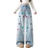 Floral Embroidered Wide Leg Pants Women Fashion Loose High Waist Slim Long Trousers