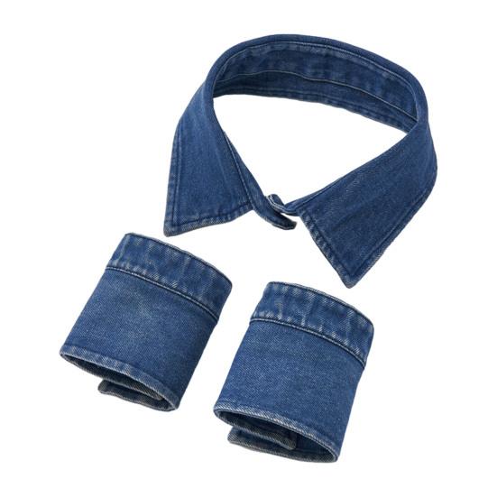 Fake Collar Detachable Denim Collar Wrist Cuffs Set Women Lightweight Dress Shirt Fake Collar Clothing Accessory