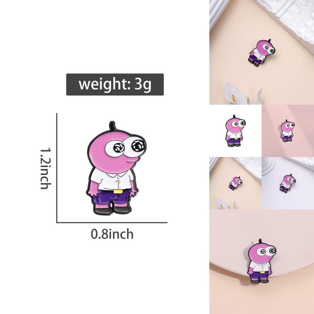 Adorable Pink Cartoon Character Brooch With Big Eyes Unique Metal Badge Accessory