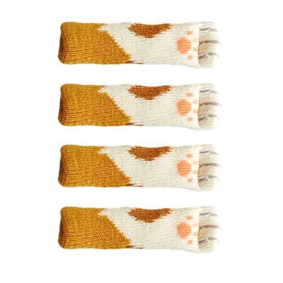 4Pcs Cat Paw Chair Leg Cover Knitting Furniture Feet Cover Floor Protectors Non-Slip No Scratch Noise Reduction Hardwood Floors Furniture Booties