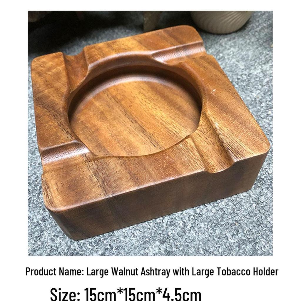 Retro Walnut Solid Wood Ashtray: Creative, Durable, Large-Slot Engraved Design – Perfect for Home or Hotel Use