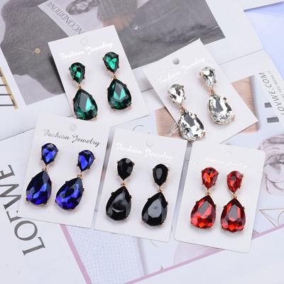 Water Drop Glass Rhinestone Dangle Earrings, Shiny Women Drop Jewelry