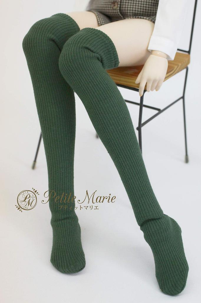 [Petite Marie] 13 DD SD Compatible Plain Socks Bear Ribbed 3-Piece Set Socks High Socks Over-the-Knee LeftRight Specified Green Socks 60cm Doll BJD