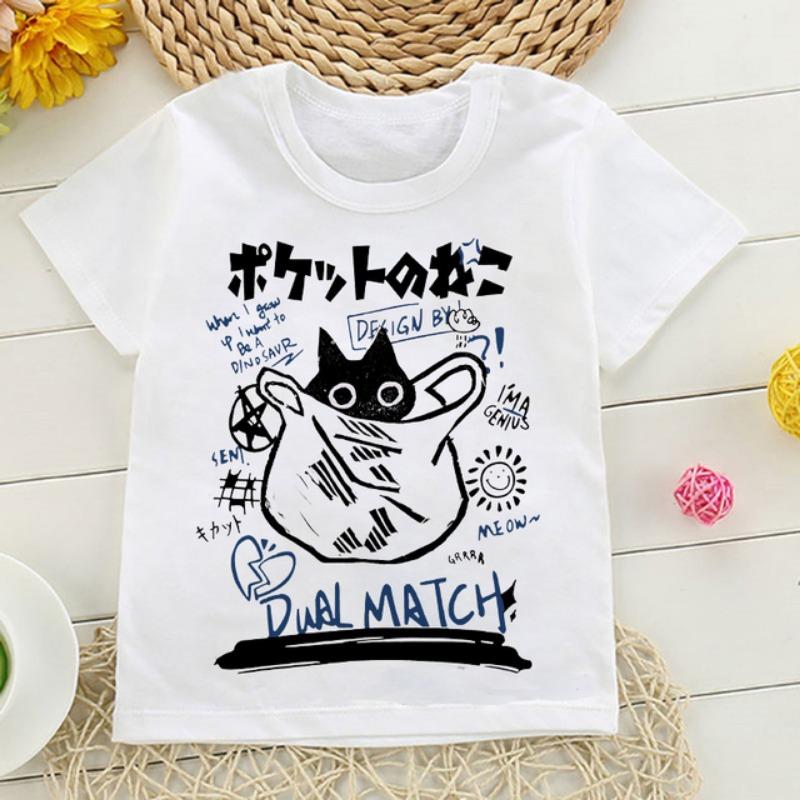 Japanese Anime Kid T Shirt Cat Kawaii Manga Children T-shirt Kids Clothes Tshirt Tops Tee Boys Girls Tee Baby Cute Y2k