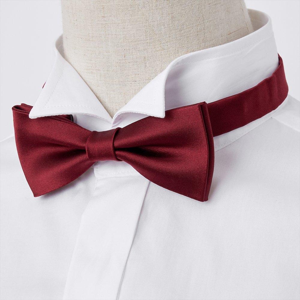 [Ojie] Bow Tie, 100% Silk, Satin, Solid Color, Made in Japan, Formal, Wedding, Reception, After-Party, Party, Casual, Wine Red