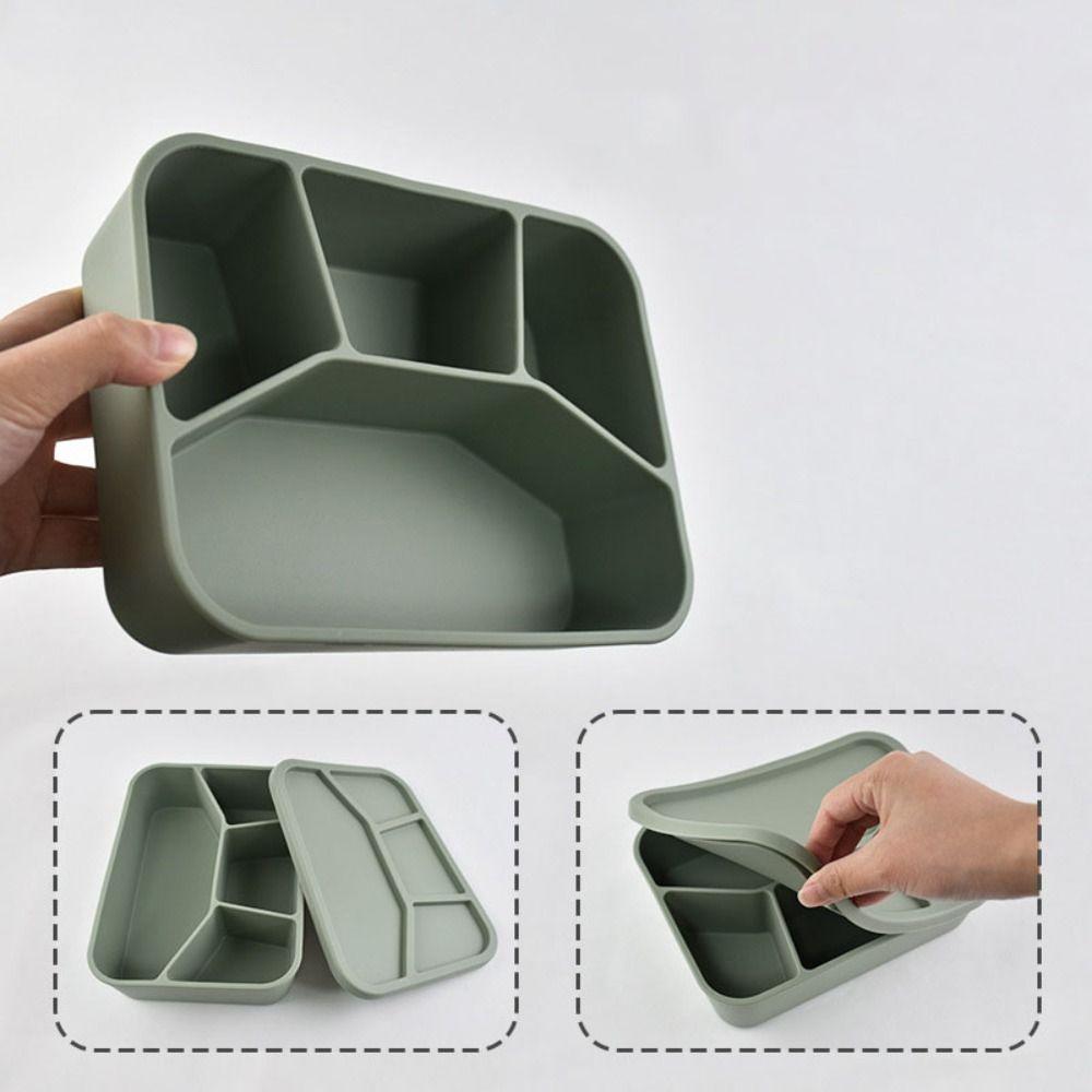 4 Compartment Silicone Lunch Box Microwave Safe Fresh-keeping Box Durable Food Container  Worker