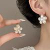 Light Luxury Double-sided Full Diamond Five-leaf Flower Ear Buckle Bright Zircon Flower Earrings Celebrity Temperament Dinner Party Ball Earrings Wome