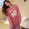 Autumn and Winter Cute Cartoon Soft Half-edge Velvet Pajamas Women's New Winter Thickened Warm Loungewear Set