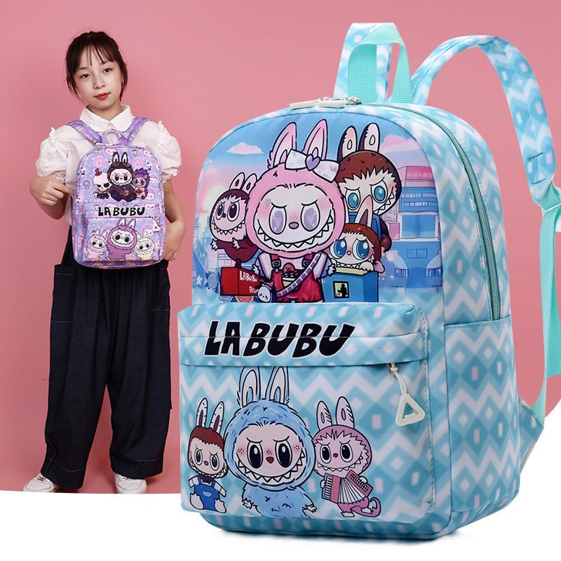 Adorable Cartoon Kids Backpack Labubu Trendy Nylon Preschool Bag For Boys Girls
