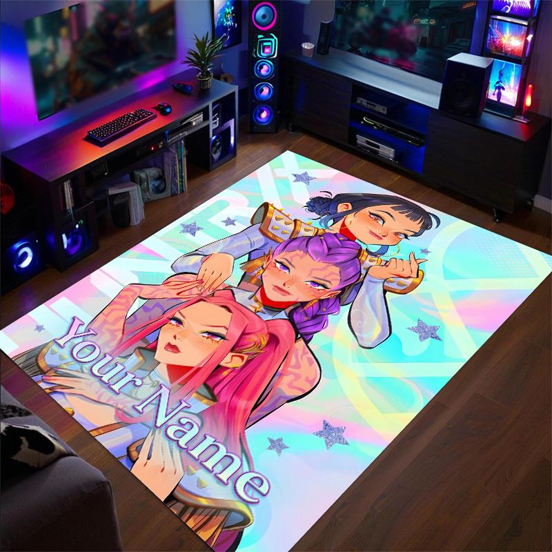 Crystal Velvet Rug Kpop Demon Hunters Print Custom Name Text Floor Mat Home Decor