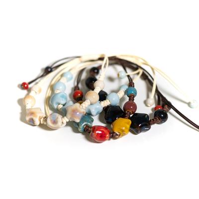 Handgefertigtes Buntes Keramik-Stern-Armband Verstellbare Geflochtene Wachskordel Einzigartiges Modeaccessoire